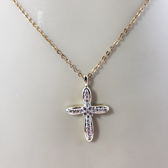 Vintage 10 Karat Yellow Gold Diamond Cross Pendant #10421 - Picture 9 of 9